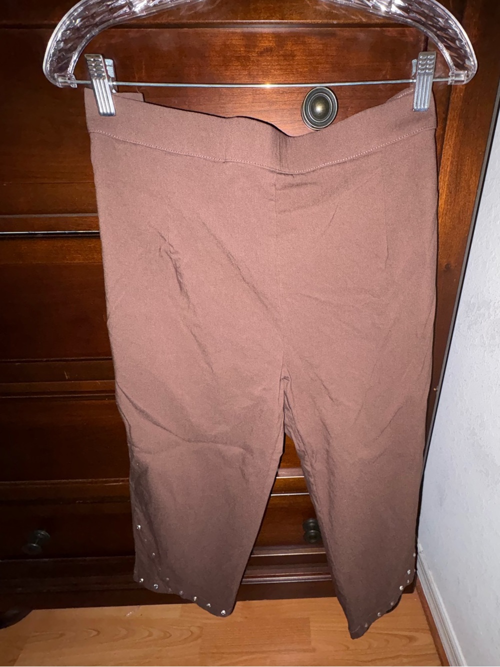 Blair Pull on slimming  capris with rhinestones on bottom - tulip hemline